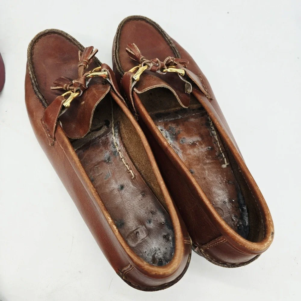 Guido Tassel Loafers Mens 7.5 Moccasin Simple Sole 4219 Brown Handmade $340‎